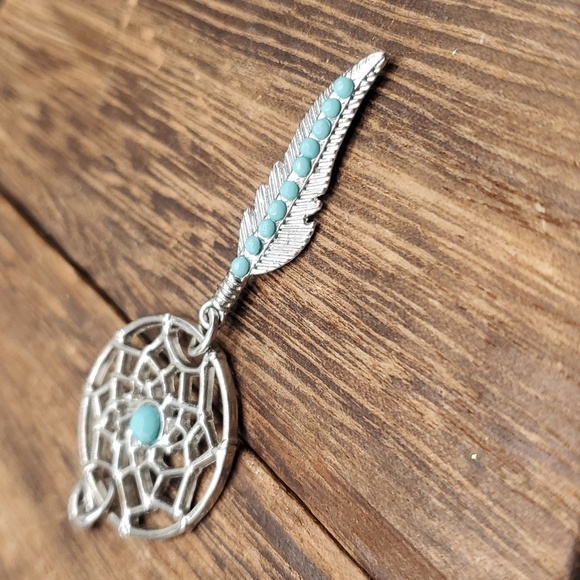 Dreamcatcher bohemian leaf pendant - Picture 2 of 2